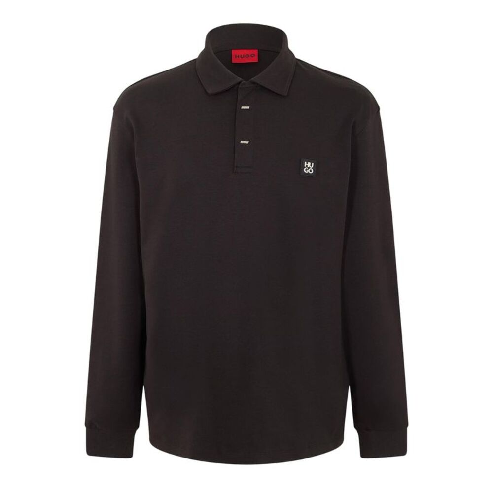Hugo Mens Patch Collared Long-Sleeved Polo Shirt / Black